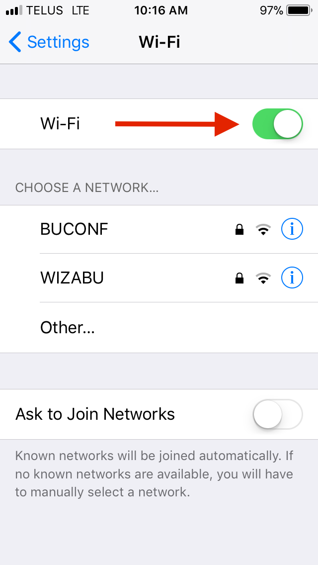 iOS Wi-Fi Menu